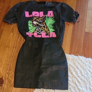 Vintage Black Leather Mini Skirt Size 7 Small Made In India